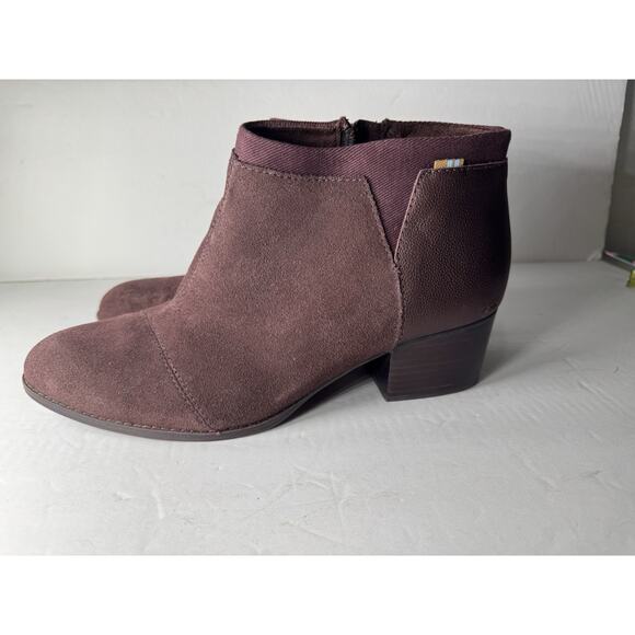 Toms Womens Loren Forest MaroonSuede Pearlized Metallic Cap Toe Heel Booties 11 - Picture 2 of 11